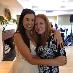 Navy faux wrap dress with white detail